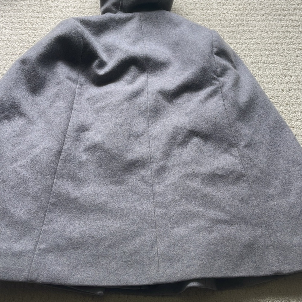 J. Crew Gray Wool Toggle Hooded Cape Coat with Tan Leather Accents - Picture 9 of 12